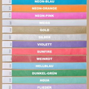 Farbtabelle der Tyvek Kontrollbänderm mit 23 Farben