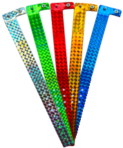 Holografische Armbänder L-Form in silber, gold, neon-grün, rot und blau (F-Serie) optional mit Druck Holografische Armbänder L-Form in silber, gold, neon-grün, rot und blau (F-Serie) optional mit Druck