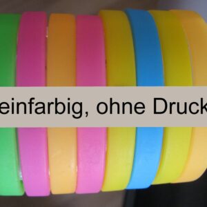 Unbedruckte Silikonbänder in neon-Farben, Lagerware in 160mm, 180mm und 202mm Unbedruckte Silikonbänder in neon-Farben, Lagerware in 160mm, 180mm und 202mm