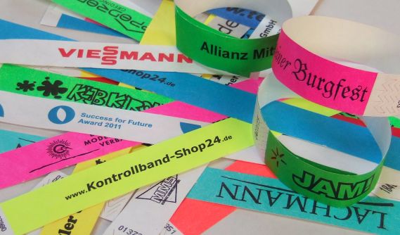 Tyvek (Papier) Einlassbänder bedrucken lassen mit Text und Logo einfarbig Tyvek (Papier) Einlassbänder bedrucken lassen mit Text und Logo einfarbig