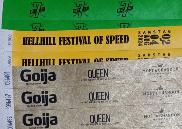 Tyvek Einlassbänder mit Druck einfarbig Text und Logos und Graustufe (schwarz/weiß) Tyvek Einlassbänder mit Druck einfarbig Text und Logos und Graustufe (schwarz/weiß)