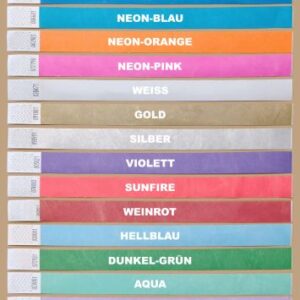 Farbtabelle Tyvek Kontrollbänder mit 22 Farben inkl. Neon-Farben