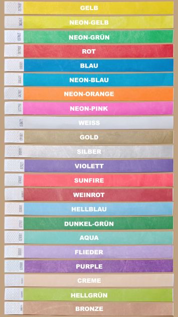 Farbtabelle Tyvek Kontrollbänder mit 22 Farben inkl. Neon-Farben Farbtabelle Tyvek Kontrollbänder mit 22 Farben inkl. Neon-Farben