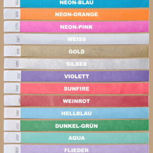 Farbtabelle der Tyvek Kontrollbänderm mit 23 Farben